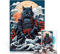 Puzzles pour Adolescents 1000 pièces Chat samouraï Japon Défi Difficile pour soulager Le Stress Bon Cadeau 75x50cm