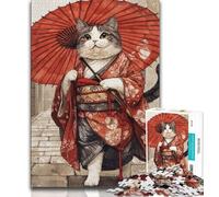 Puzzles pour Adolescents 1000 pièces Chat samouraï Japonais Puzzle Adulte Anti-Stress Défi Difficile Décoration d'intérieur Unique et Cadeaux 75x50cm