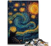 Puzzles pour Adolescents 1000 pièces Chat sous Le Ciel Nocturne, Anti-Stress, Vacances à la Maison, Passe-Temps, améliore l'amour Entre Couples (50x75cm)