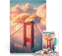 Puzzles pour Adolescents 1000 pièces Chat sur Le Golden Gate Bridge Analyse et logique est idéal comme Cadeau pour Toute la Famille 38x26cm