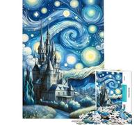 Puzzles pour Adolescents 1000 pièces Château de la Nuit Étoilée Van Go Puzzles pour Adolescents Jeu Manuel Vacances à la Maison Activités Amusantes à Faire à la Maison (Dimensions 38x52cm)