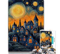 Puzzles pour Adolescents 1000 pièces Château du Ciel Nocturne 1000 pièces pour Adolescents, Staycation Kill Time avec Affiche et fiche de Questions correspondantes (Taille 75x50cm)