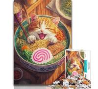 Puzzles pour Adolescents 1000 pièces Chaton Mangeant des Nouilles, Jeux Amusants en Famille, activités Amusantes à la Maison, Cadeau d'anniversaire, Cadeaux de Voyage (38x26cm)