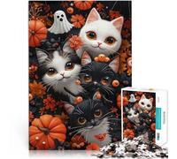 Puzzles pour Adolescents 1000 pièces Chatons d'halloween Séjour Anti-Stress pour Tuer Le Temps Cadeau Amusant 38x26cm