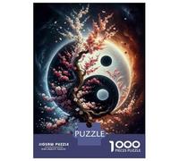 Puzzles pour Adolescents 1000 Pièces Cherry Blossom Yin Yang Art Print Puzzle pour Adultes Jeux Relaxants Une Œuvre d'art Cadeaux De Noël Et d'anniversaire 52x38cm/1000pcs