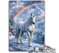 Puzzles pour Adolescents 1000 pièces Cheval Blanc Arc-en-Ciel Jeu Stimulant et Jeu Familial Décoration Murale Cadeaux d'anniversaire et de Noël Uniques 26x38cm