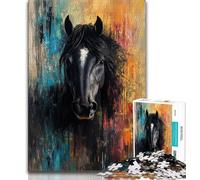 Puzzles pour Adolescents 1000 pièces Cheval Noir, Anti-Stress, Vacances à la Maison, Passe-Temps, Amour Entre Couples (75x50cm)