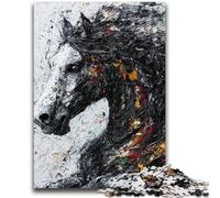 Puzzles pour Adolescents 1000 pièces Cheval Noir doré Jeu éducatif Difficile à compléter mais Amusant et Humoristique pour Anniversaire 26x38cm