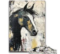Puzzles pour Adolescents 1000 pièces Cheval Noir doré Jouets éducatifs Jeux familiaux Stimuler l'amour Entre Couples 50x75cm