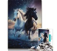 Puzzles pour Adolescents 1000 pièces Cheval Noir et Blanc, Aide Le Cerveau à exercer des Jouets addictifs pour cultiver la Patience Décoration Parfaite 38x26cm
