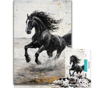 Puzzles pour Adolescents 1000 pièces Cheval Noir et doré, activités familiales Amusantes à la Maison, Cadeau d'anniversaire, Cadeaux de Voyage (75x50cm)