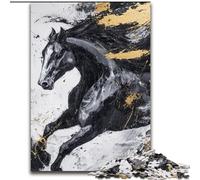 Puzzles pour Adolescents 1000 pièces Cheval Noir et doré, Jeu de Quiz, décoration Murale, Cadeaux d'anniversaire et de Noël Uniques (Taille 50x75cm)