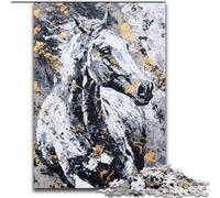 Puzzles pour Adolescents 1000 pièces Cheval Noir et doré, Jeu de Quiz, décoration Murale, Cadeaux d'anniversaire et de Noël Uniques (Taille 26x38cm)