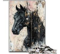 Puzzles pour Adolescents 1000 pièces Cheval Noir et doré, Jeu intellectuel pour développer l'amour Entre Couples à partir de 14 Ans (Taille 50x75cm)