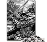 Puzzles pour Adolescents 1000 pièces Chevalier Noir et Blanc Aidez Le Cerveau à exercer Jouets addictifs pour cultiver la Patience Décoration Murale 26x38cm