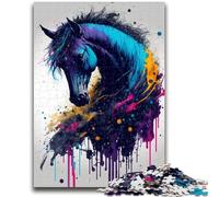 Puzzles pour Adolescents 1000 pièces Chevaux colorés Jeu Familial Soulagement du Stress Défi Difficile Convient aux Couples 50x75cm