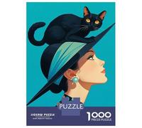 Puzzles pour Adolescents 1000 Pièces Chic Vintage Cat Lady Art Puzzles pour Adolescents Jeux De Détente Course De Vitesse Activités Amusantes À La Maison 38x26cm/1000pcs