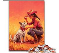 Puzzles pour Adolescents 1000 pièces Chien Cow-Girl dans Les Fleurs Sauvages, adaptés aux Personnes de 14 Ans et Plus Difficile à réaliser mais Amusant et Humoristique Superbe Cadeau (Taille 26x38cm)