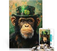 Puzzles pour Adolescents 1000 pièces Chimpanzé de la Saint-Patrick Jouets à Faire soi-même Cadeaux du Père Noël Secret 75x50cm
