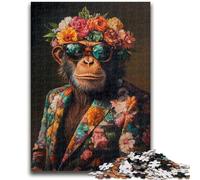 Puzzles pour Adolescents 1000 pièces Chimpanzé en Costume Jouets éducatifs Jeux Anti-Stress Décoration d'intérieur Unique et Cadeaux 50x75cm