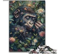Puzzles pour Adolescents 1000 pièces Chimpanzé Floral, Jeu Familial Anti-Stress, défi Difficile, renforce l'amour Entre Couples (Taille 26x38cm)
