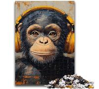 Puzzles pour Adolescents 1000 pièces Chimpanzés écoutant l'anglais pour Les 14 Ans et Plus Cadeaux intéressants pour la réduction du Stress pour Les Amis et la Famille 26x38cm