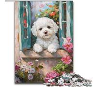 Puzzles pour Adolescents 1000 pièces Chiot Fenêtre, Activité familiale pour renforcer l'amour Entre Couples à partir de 14 Ans 26x38cm