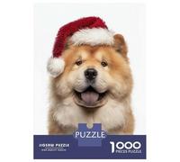 Puzzles pour Adolescents 1000 Pièces Chow Chow Dog with Santa Hat Puzzles pour Adultes Jeux Relaxants pour Toute La Famille Cadeaux Amusants pour Les Amis Et La Famille 38x26cm/1000pcs
