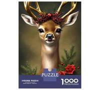 Puzzles pour Adolescents 1000 Pièces Christmas Deer Wall Art Print Puzzles pour Adultes, Jouets À Monter Soi-même, Analyse Et Logique, Activités Ludiques À La Maison, 70x50cm/1000pcs