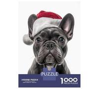 Puzzles pour Adolescents 1000 Pièces Christmas French Bulldog with Santa Hat Puzzle À Faire Soi-même, Jouet Anti-Stress, Interaction Parent-Enfant 70x50cm/1000pcs