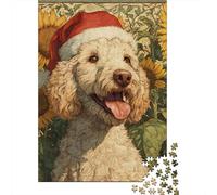 Puzzles pour Adolescents 1000 Pièces Christmas Poodle with Sunflowers Puzzle pour Adultes Jouets Anti-Stress Décoration Murale Cadeaux Uniques d'anniversaire Et De Noël 70x50cm/1000pcs