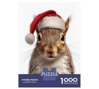 Puzzles pour Adolescents 1000 Pièces Christmas Squirrel Wearing A Santa Hat Puzzles pour Adultes Jeux Relaxants Analyse Et Logique Difficulté Et Défi 38x26cm/1000pcs