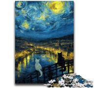 Puzzles pour Adolescents 1000 pièces Ciel étoilé Chat Noir et Blanc Jeu éducatif Défi Jouet Décoration Murale Cadeaux d'anniversaire et de Noël Uniques 26x38cm