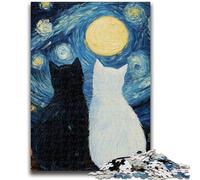 Puzzles pour Adolescents 1000 pièces Ciel étoilé Chat Noir et Blanc pour Jeu éducatif Défi Jouet pour est idéal comme Cadeau pour Toute la Famille 50x75cm