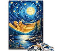 Puzzles pour Adolescents 1000 pièces Ciel Nocturne Van Gogh Difficile et Stimulant avec Affiche et fiche de Questions correspondantes pour Les 14 Ans 50x75cm