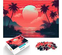 Puzzles pour Adolescents 1000 pièces Ciel Rouge Tropical au Coucher du Soleil Jeu Pratique Cadeau d'anniversaire, Cadeaux 52x38cm