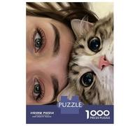 Puzzles Pour Adolescents 1000 Pièces Close-up of A Person And A Cat Puzzle Pour Adolescents Course De Vitesse Manuelle Difficile Et Stimulant Jeu Amusant Et Stimulant Pour Toute La Famille 38x26cm/100