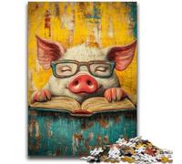 Puzzles pour Adolescents 1000 pièces Cochon Lecture Jeu Stimulant et Jeu éducatif en Famille pour Anniversaire, Noël 26x38cm