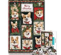 Puzzles pour Adolescents 1000 pièces Collage de Corgi de Noël, Anti-Stress Staycation Kill Time Enhance Love Between Couples (75x50cm)