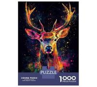 Puzzles pour Adolescents 1000 Pièces Colorful Deer Portrait Puzzle pour Adultes Jeux Relaxants Décoration Intérieure Cadeaux Uniques pour Anniversaire Et Noël 38x26cm/1000pcs