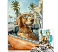 Puzzles pour Adolescents 1000 pièces Conduire Un Golden Retriever, Anti-Stress, défi Difficile, Chaque pièce est Unique - Jeu Familial Stimulant et Amusant 38x26cm