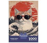 Puzzles pour Adolescents 1000 Pièces Cool Cat At The Great Wave Puzzle À Faire Soi-même, Jouet Anti-Stress, Interaction Parent-Enfant 38x26cm/1000pcs