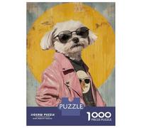 Puzzles pour Adolescents - 1000 Pièces Cool Dog in Pink Leather Jacket Puzzles pour Adolescents - Idéal pour S'amuser en Famille - Cadeau Original pour Un Anniversaire Ou Noël 38x26cm/1000pcs