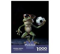 Puzzles pour Adolescents 1000 Pièces Cool Frog with Soccer Ball Puzzle Jeu Manuel pour S'amuser en Famille Cadeaux Uniques pour Anniversaire Et Noël 70x50cm/1000pcs