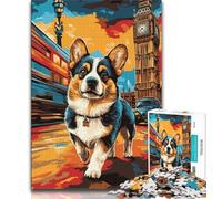Puzzles pour Adolescents 1000 pièces Corgi sous Big Ben, Anti-Stress, défi Difficile, Chaque pièce est Unique - Jeu Familial Stimulant et Amusant (75x50cm)
