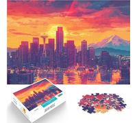Puzzles pour Adolescents 1000 pièces Coucher de Soleil sur Seattle Jouets de Jeu stimulants Cadeaux du Père Noël Secret 38x26cm