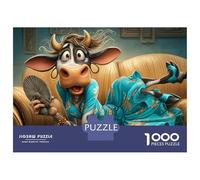 Puzzles pour Adolescents 1000 Pièces Cow in Blue Dress Relaxing on Couch Puzzle pour Adultes Jouets Anti-Stress Décoration Murale Cadeaux Uniques d'anniversaire Et De Noël 70x50cm/1000pcs