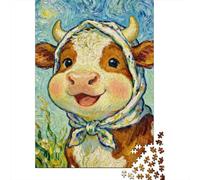 Puzzles pour Adolescents 1000 Pièces Cow with Bandana Painting-1 Puzzles pour Adultes Puzzle pour S'amuser en Famille Stimule Le Cerveau pour Les Jeux 38x26cm/1000pcs