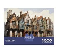 Puzzles pour Adolescents 1000 Pièces Cozy Medieval Village Street Scene Puzzles pour Adolescents Jeux Relaxants Course De Vitesse Manuelle Est Idéal comme Cadeau 52x38cm/1000pcs