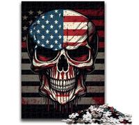 Puzzles pour Adolescents 1000 pièces Crâne avec Drapeau américain Jeu Stimulant et éducatif en Famille pour Anniversaire, Noël 26x38cm